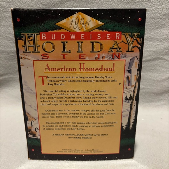 Vintage 1996 Budweiser Holiday Stein American Homestead in box - Picture 8 of 8